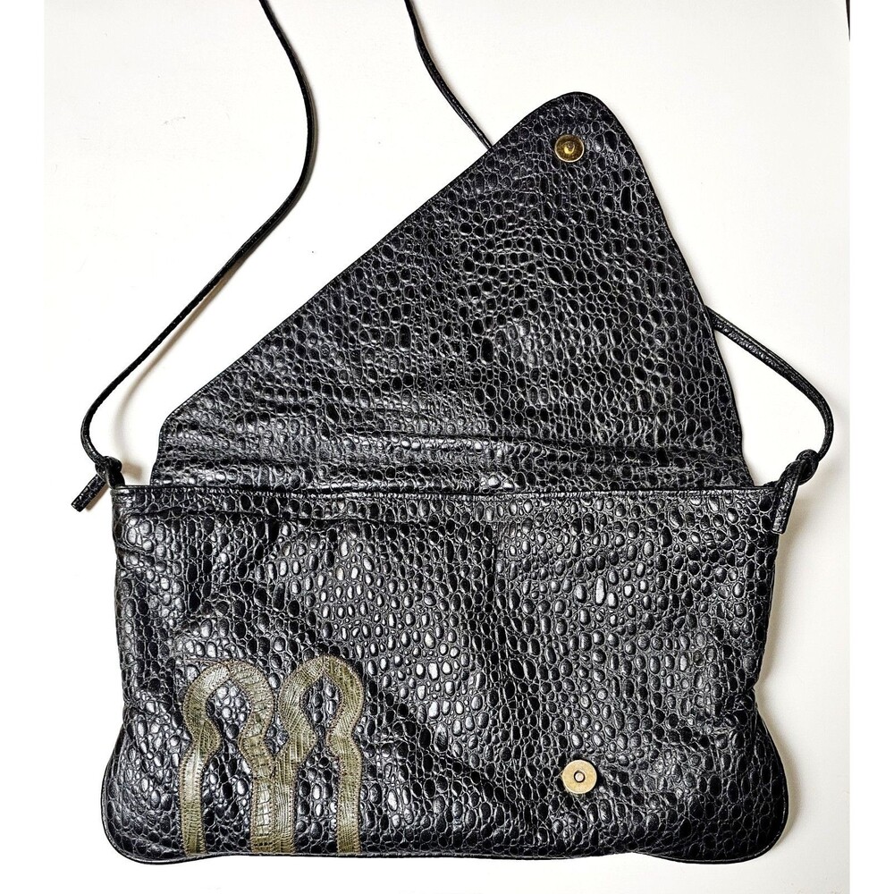 VTG Pinky Crossbody Shoulder Bag Pebble Leather Elephants Tassel Blk 1980s USA! - Picture 8 of 14